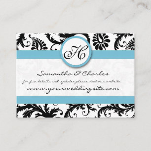 Black White Damask Bassäng Blue Trim Bröllop webbp Tilläggskort