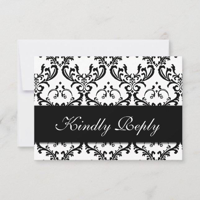 Black White Damask-bröllop OSA Kort (Framsida)