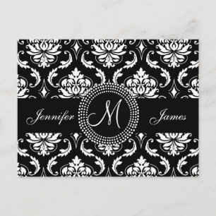 Black White Damask-bröllop-vykort för OSA Inbjudan Vykort