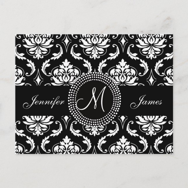 Black White Damask-bröllop-vykort för OSA Inbjudan Vykort (Framsida)