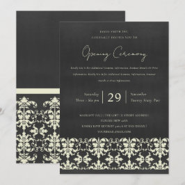 BLACK WHITE DAMASK CLASSIC GRAND OPENENING CEREMON INBJUDNINGAR