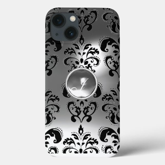 BLACK WHITE DAMASK GEM MONOGRAM (Baksida)