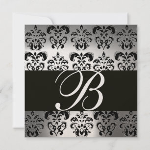 BLACK & WHITE DAMASK MONOGRAM champagnemånsten Inbjudningar