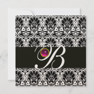 BLACK WHITE DAMASK MONOGRAM Rosa Fuchsia Amethyst Inbjudningar