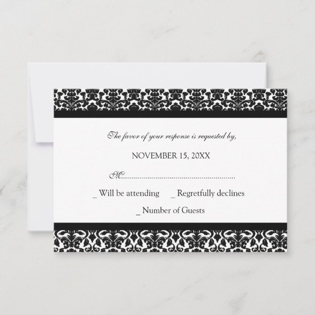 Black White Damask OSA Bröllop Card Kort (Framsida)