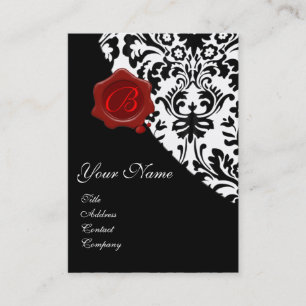 BLACK WHITE DAMASK RED VAX SEAL MONOGRAM VISITKORT