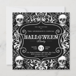 Black White Damask Skull Anpassningsbar Halloween Inbjudningar