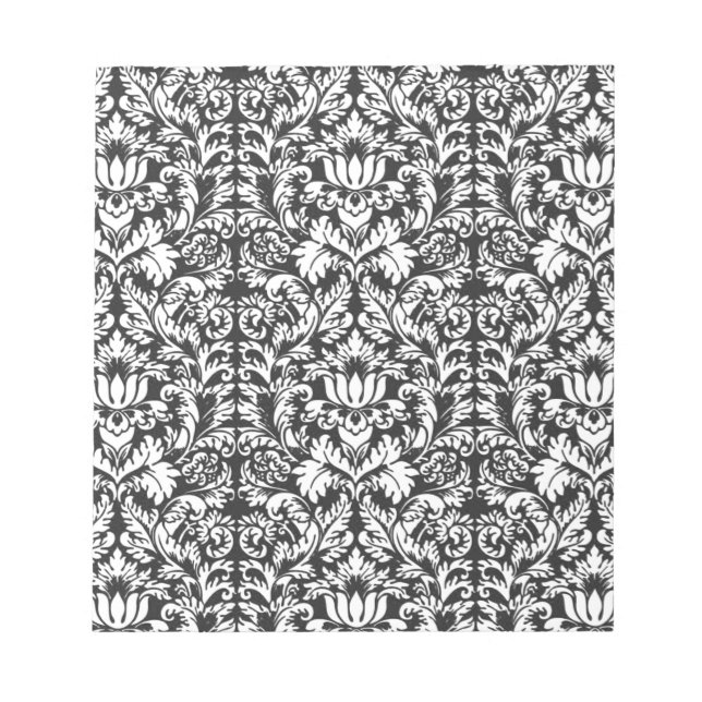 Black White Damask Snöre Brocade Anteckningsblock (Framsida)