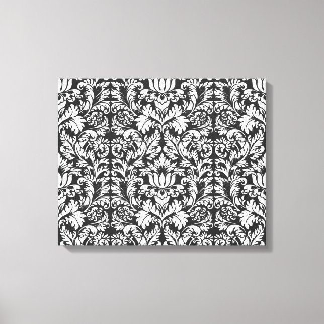 Black White Damask Snöre Brocade Canvastryck (Framsida)