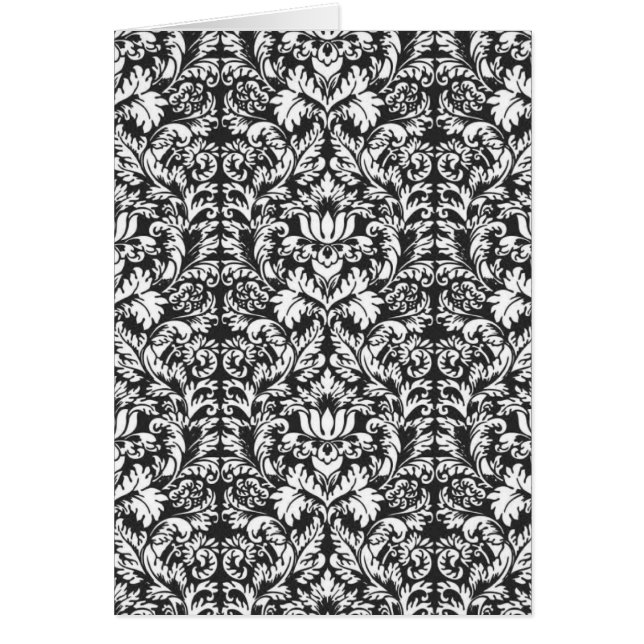 Black White Damask Snöre Brocade Hälsningskort (Framsidan)