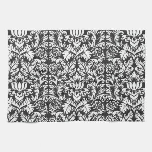 Black White Damask Snöre Brocade Kökshandduk