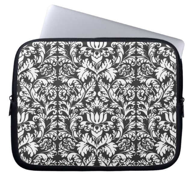 Black White Damask Snöre Brocade Laptop Sleeve (Framsidan)