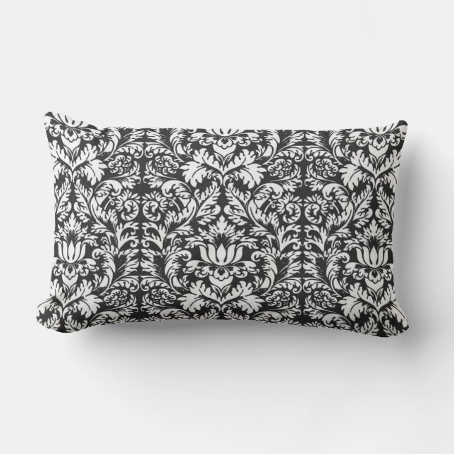 Black White Damask Snöre Brocade Lumbarkudde (Framsida)