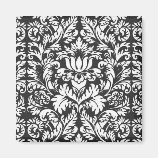 Black White Damask Snöre Brocade Magnet (Framsidan)
