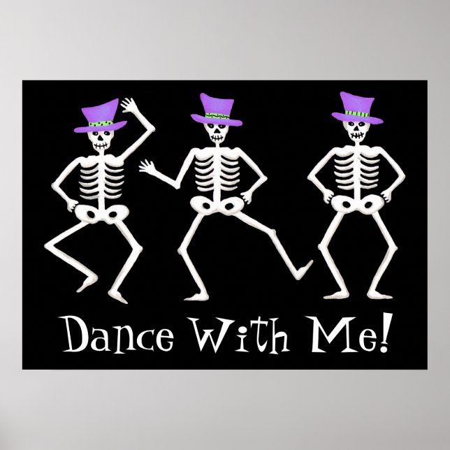 Black White Dancing Skeletons Happy halloween Poster (Framsidan)