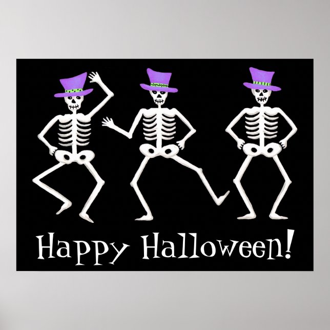 Black White Dancing Skeletons Happy halloween Poster (Framsidan)