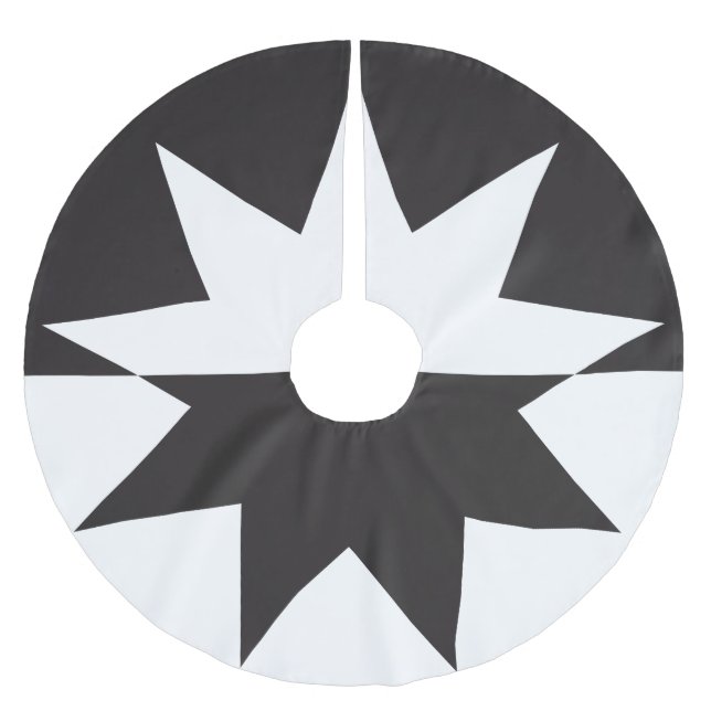 Black White Deco Star Sunburst Julgransmatta Borstad Polyester (Framsidan)