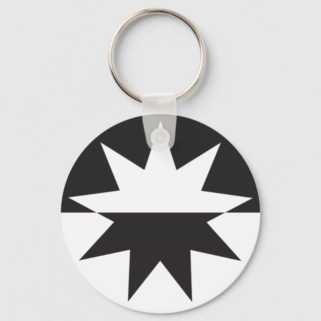Black White Deco Star Sunburst Nyckelring (Framsida)