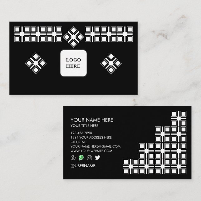Black White Designed Professional Business Card Visitkort (Fram/baksida)