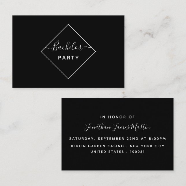 Black & White Diamond Bachelor Party Biljett Inbju (Fram/baksida)