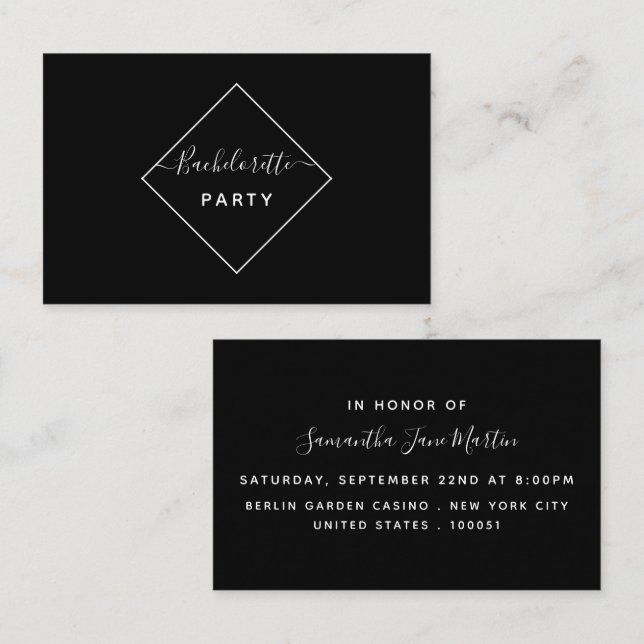 Black & White Diamond Bachelorette Party Biljett (Fram/baksida)