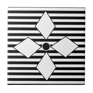 Black White Diamond Geometric Rand Mönster Kakelplatta