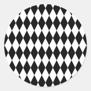 Black & White Diamond Harlequin Mönster Runt Klistermärke