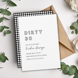Black White Dirty Trety 30års födelsedag-inbjudan Inbjudningar
