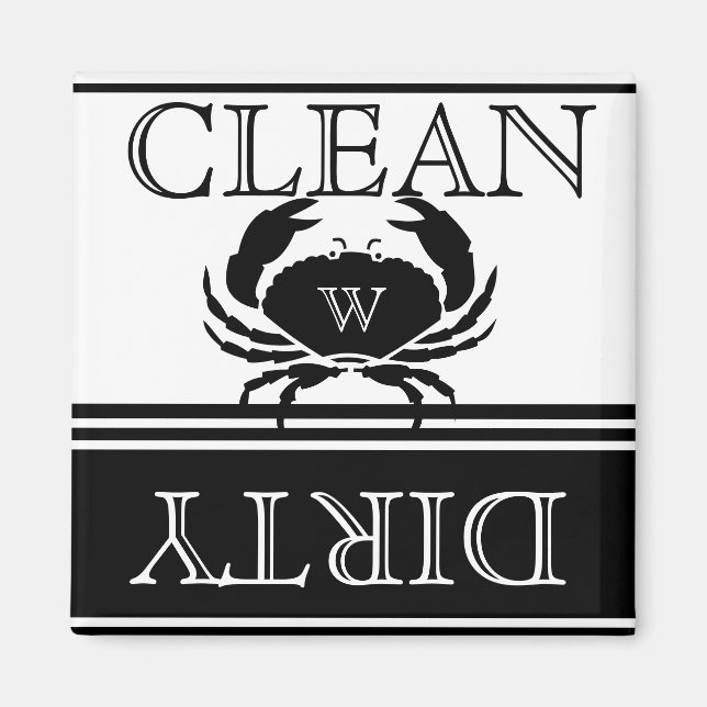Black White Dishwasher Dirty Clean Magnet (Framsidan)