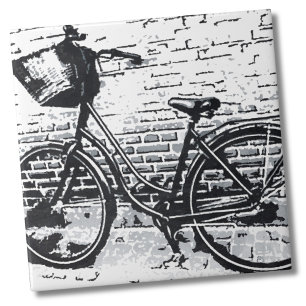 Black White Distress Vintage Bicycle Bike Kakelplatta