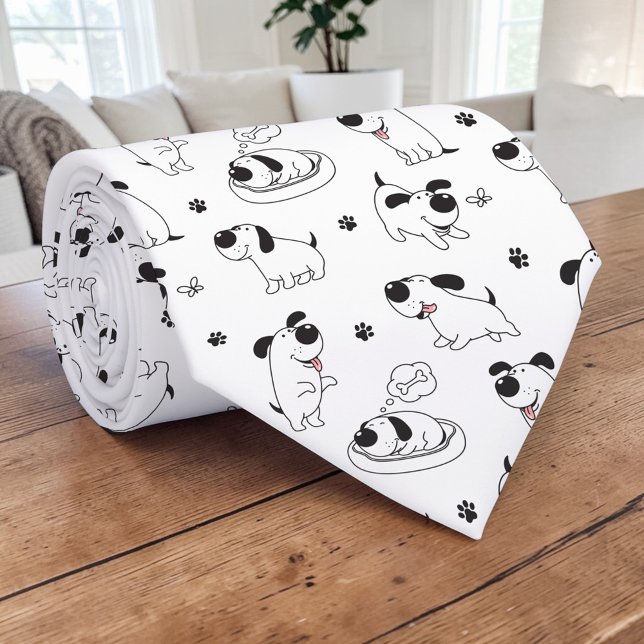 Black & White Dog Cartoon Custom Necktie Slips (Skapare uppladdad)