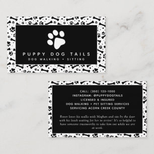 Black White Dog Walker Pet Sitter Visitkort