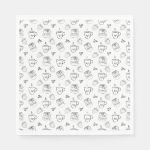 Black White Doodle Breakfast Mönster Hand plockade Pappersservett