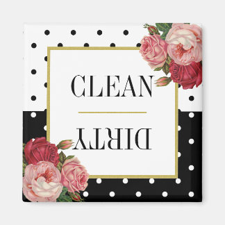 Black White Dots Blommigt Clean Dirty Dishwasher Magnet