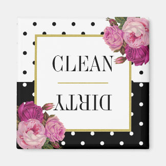 Black White Dots Blommigt Clean Dirty Dishwasher Magnet