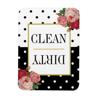 Black White Dots Roligt Blommigt Clean Dirty Dishw Magnet