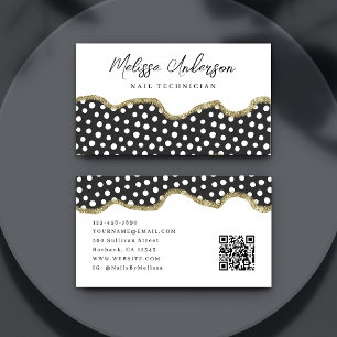 Black White Dotty Guld Glitter Preppy QR-kod Visitkort
