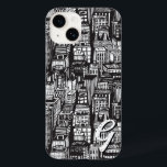 Black & White Downtown City, Skyscraper, Monogram<br><div class="desc">Svarta och vita hand plockade i centrala storstadsområdet,  höga skyscraper byggnad i stora storstadsområden med ditt första.</div>