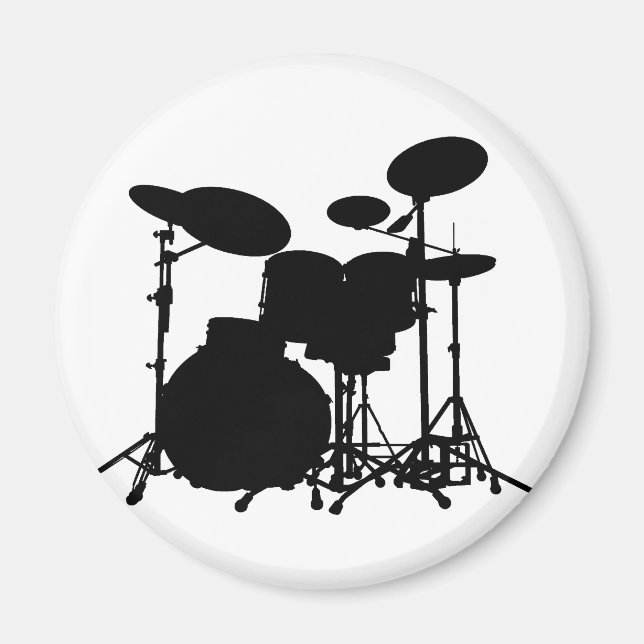 Black & White Drum Kit Silhouette - för Drummers Magnet (Framsidan)