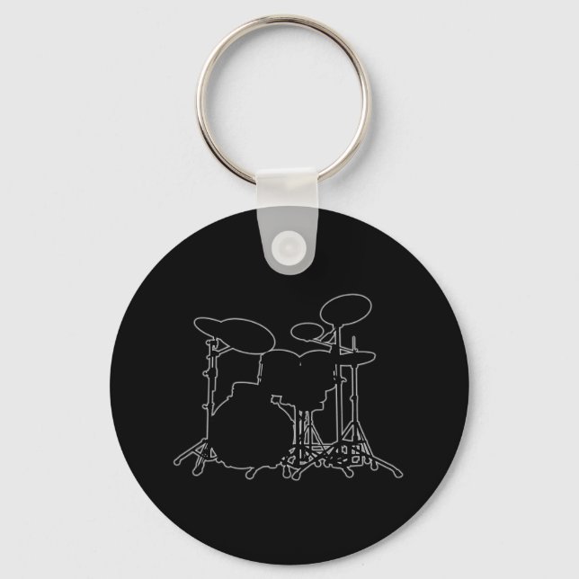 Black & White Drum Kit Silhouette - för Drummers Nyckelring (Framsida)