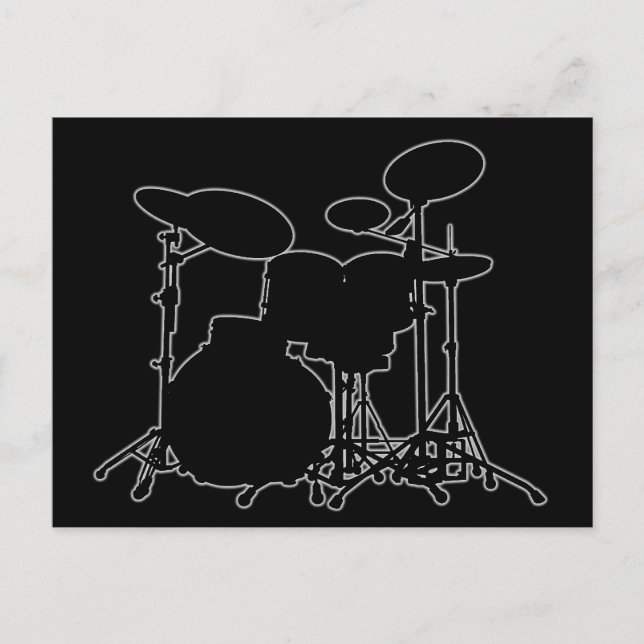 Black & White Drum Kit Silhouette - för Drummers Vykort (Framsida)