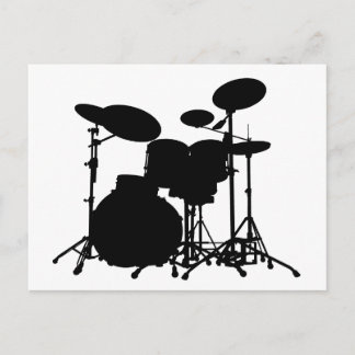 Black & White Drum Kit Silhouette - för Drummers Vykort