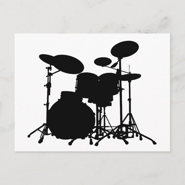 Black & White Drum Kit Silhouette - för Drummers Vykort (Framsida)