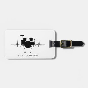 Black White Drums Heartslag Drummer Monogram Bagagebricka