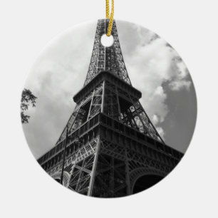 Black & White Eiffel Torn i Paris Julgransprydnad Keramik