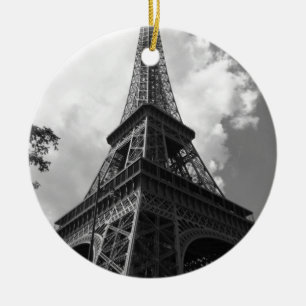 Black & White Eiffel Torn i Paris Julgransprydnad Keramik