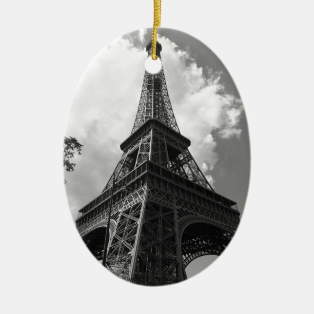 Black & White Eiffel Torn i Paris Julgransprydnad Keramik (Framsidan)
