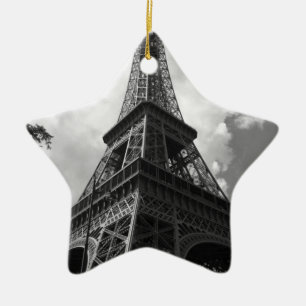 Black & White Eiffel Torn i Paris Julgransprydnad Keramik