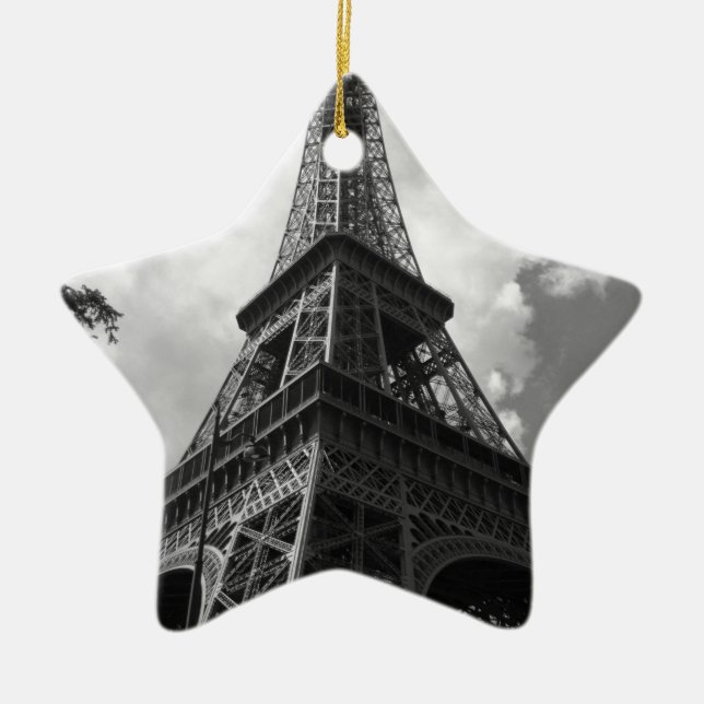 Black & White Eiffel Torn i Paris Julgransprydnad Keramik (Framsidan)