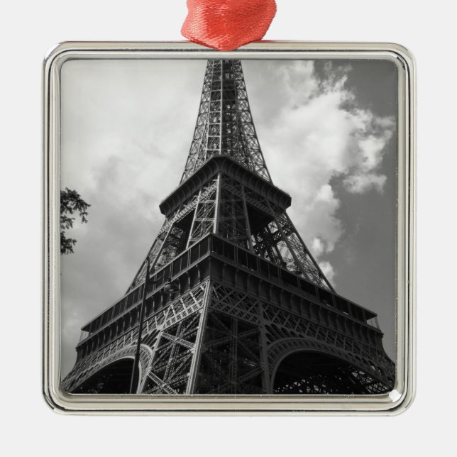 Black & White Eiffel Torn i Paris Julgransprydnad Metall (Framsidan)